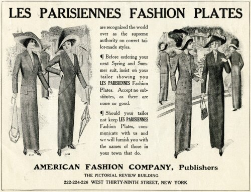 Les Parisiennes, vintage fashion, 1912 fashion, vintage magazine ad, antique ladies clothing