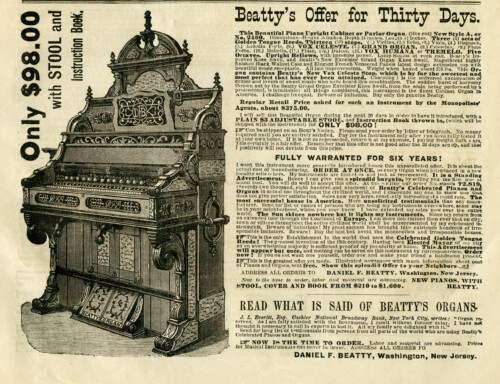 free vintage beatty's organ magazine advertisement clip art
