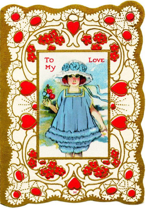 free vintage valentine clip art girl in blue dress