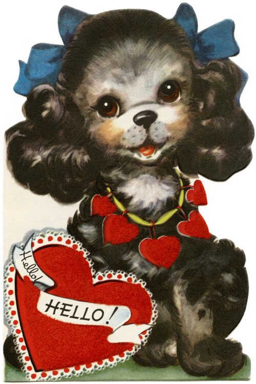 free vintage clip art puppy valentine card