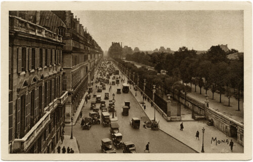 free vintage postcard Paris street illustration