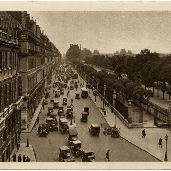 free vintage postcard Paris street illustration