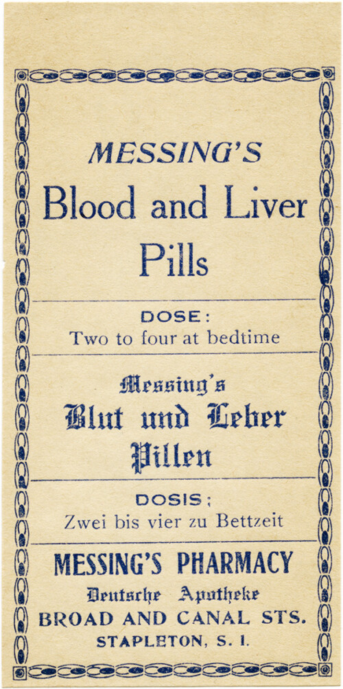 Free vintage clip art medicine pharmacy label Messings blood liver pills