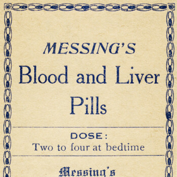 Free vintage clip art medicine pharmacy label Messings blood liver pills