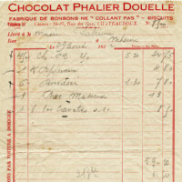 Free vintage clip art French invoice Chocolat Phalier Douelle