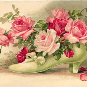 Free vintage postcard clip art Victorian shoe filled with roses