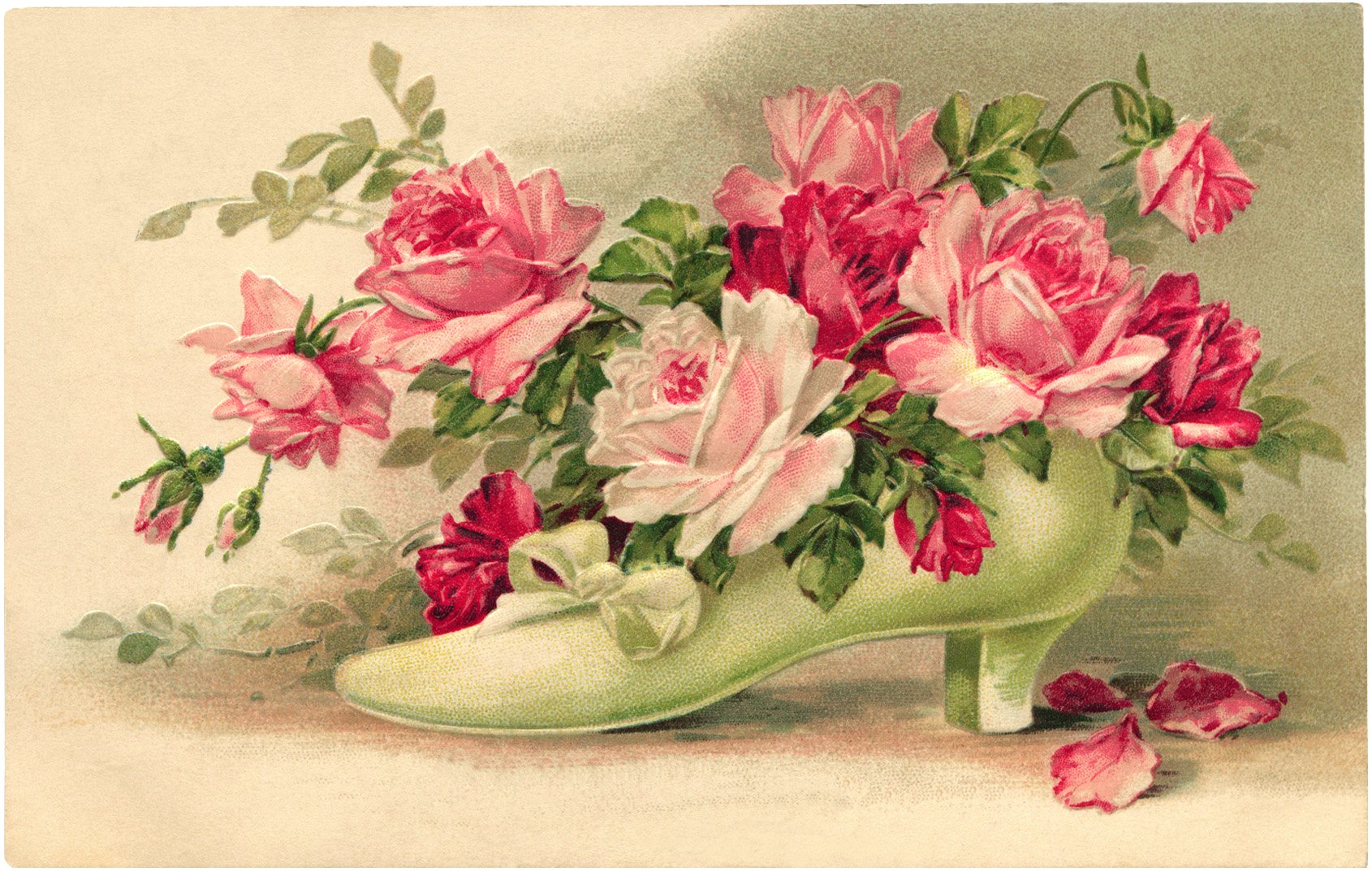 Free vintage postcard clip art Victorian shoe filled with roses