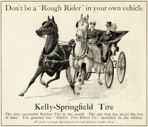 Kelly Springfield antique magazine ad, horse drawn carriage vintage clip art