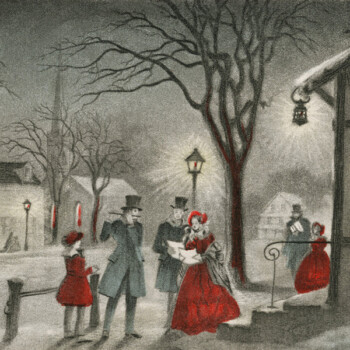 free Victorian Christmas greeting card carollers