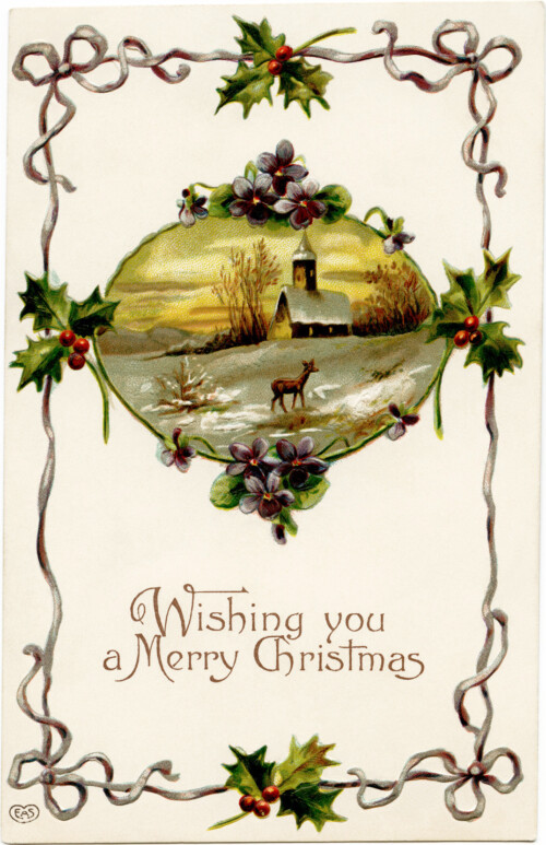 free printable vintage Christmas postcard