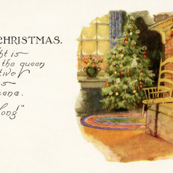 free vintage Christmas printable postcard cozy indoor scene