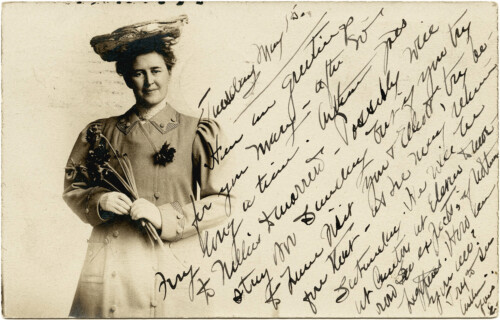 vintage postcard lady holding flowers printable ephemera