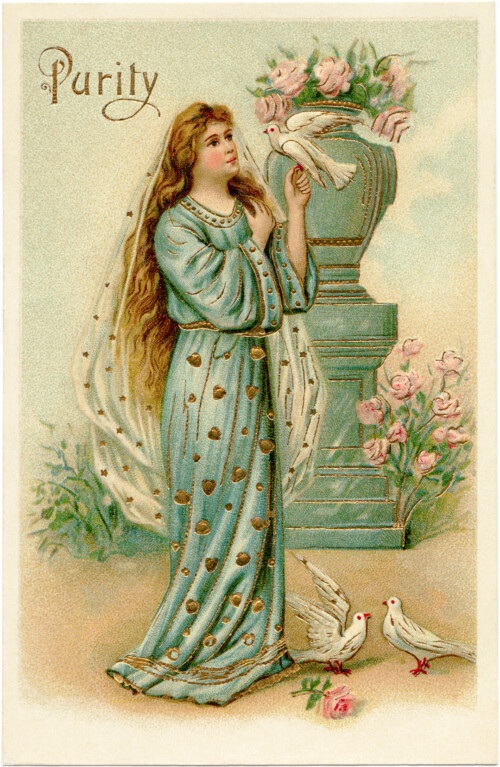 free vintage religious lady postcard illustration