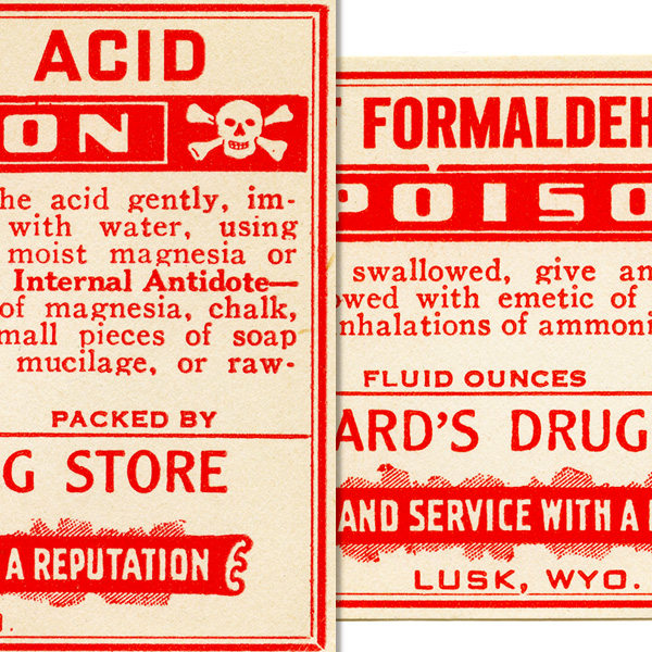 Vintage Red Poison Pharmacy Labels