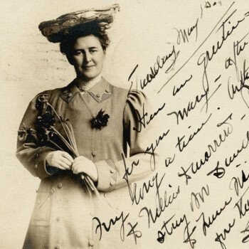 Vintage Postcard Lady Holding Flowers
