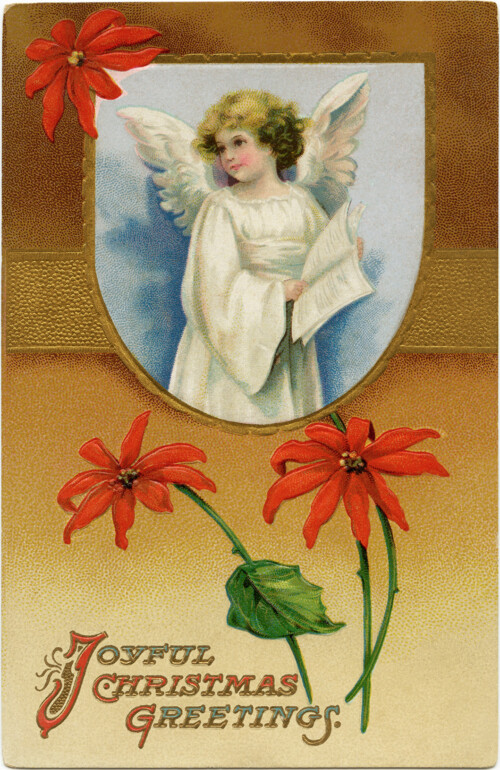 Free vintage Christmas angel postcard image