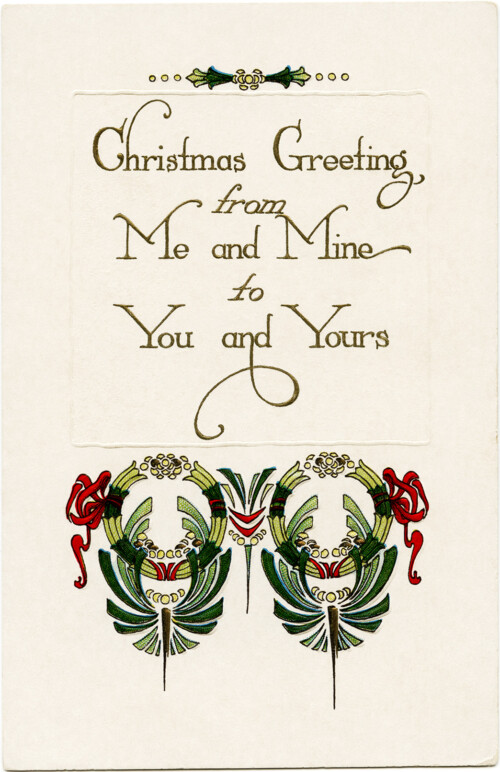 free vintage Christmas greeting printable postcard