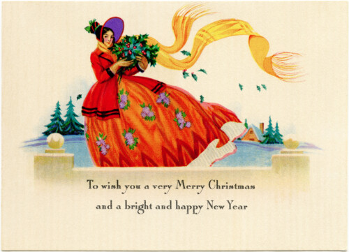 Free vintage printable Christmas card Victorian lady