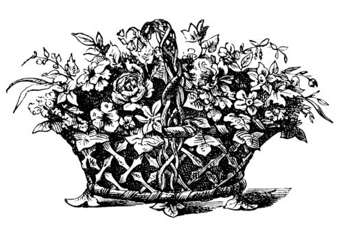 free vintage basket of flowers clip art illustration