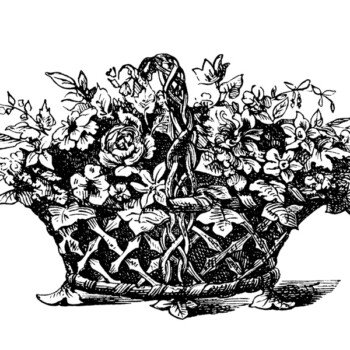 Vintage Basket of Flowers Engraving