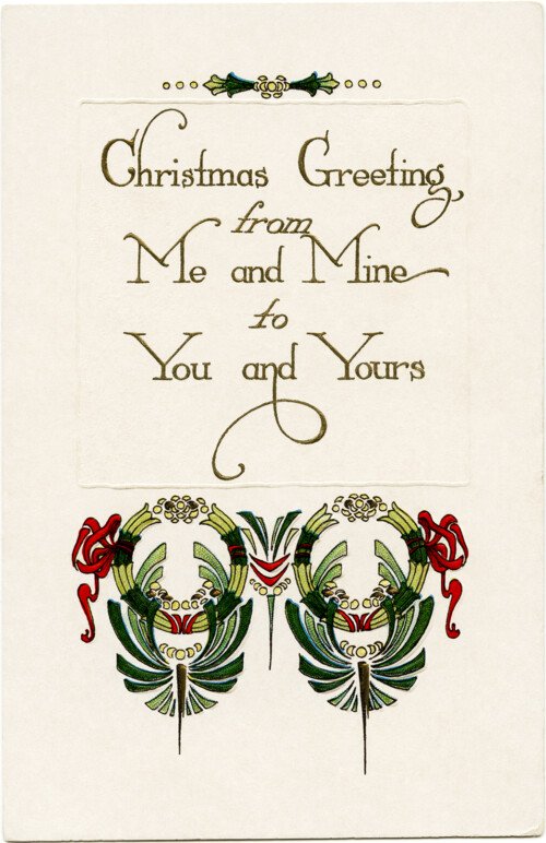 free vintage Christmas greeting printable postcard