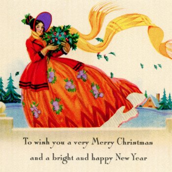 Free vintage printable Christmas card Victorian lady