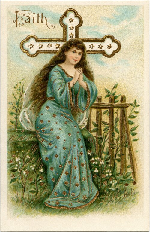 free vintage virtue faith postcard image