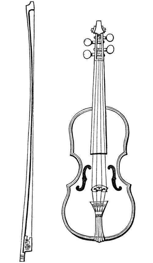 Free vintage violin and bow clip art illustration