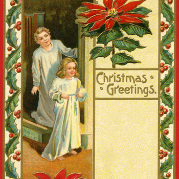 Free vintage children Christmas morning postcard