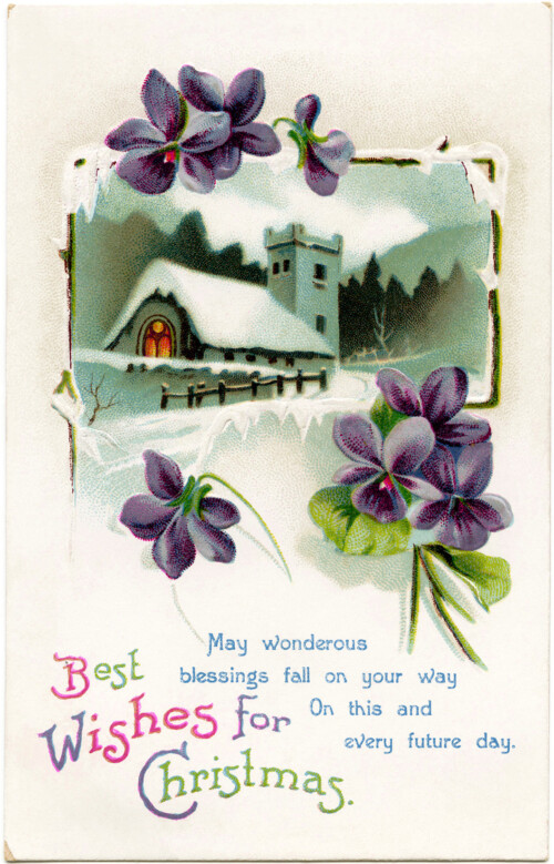 Free vintage printable country church Christmas postcard