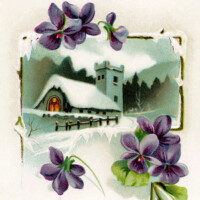 Free vintage printable country church Christmas postcard