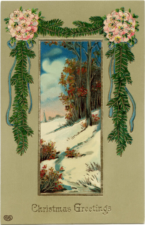Free vintage scenic Christmas postcard printable image
