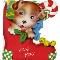 Free printable vintage Christmas puppy greeting card