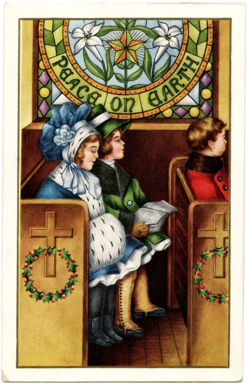 vintage printable Christmas children in church