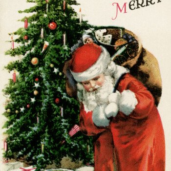 Vintage Santa Carrying Bag of Toys