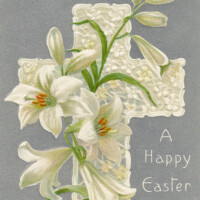 Free vintage printable Easter postcard cross and lilies