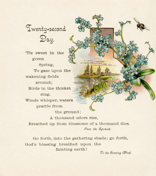 Free vintage illustrated spring poem with flowers and bee