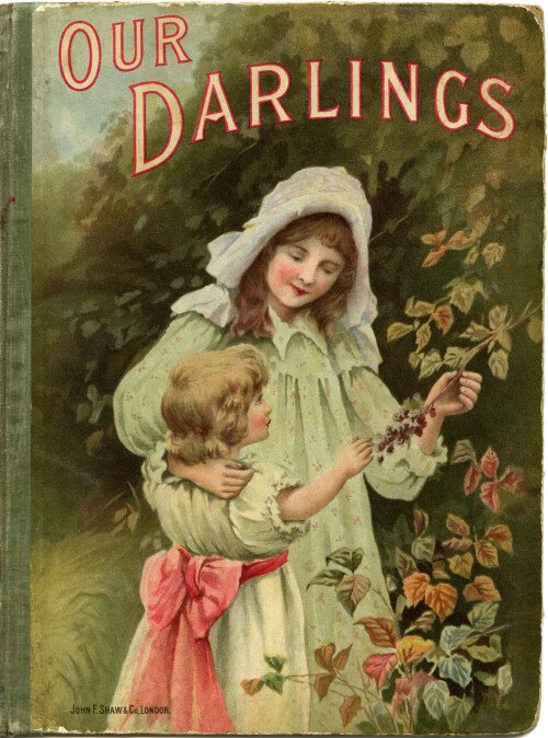 Free vintage book cover Our Darlings Victorian girls illustration