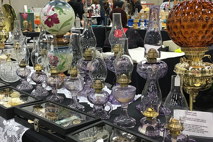Display of antique lamps