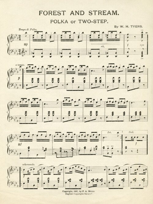 free printable vintage sheet music page forest and stream