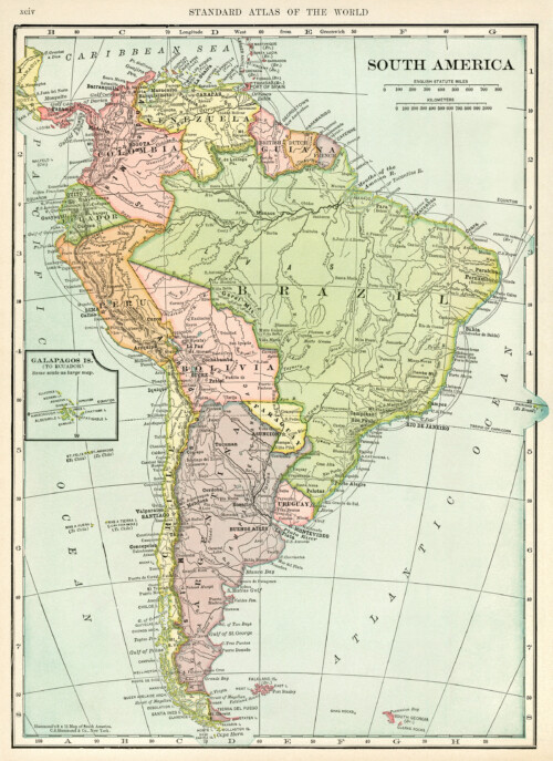Free vintage map of South America
