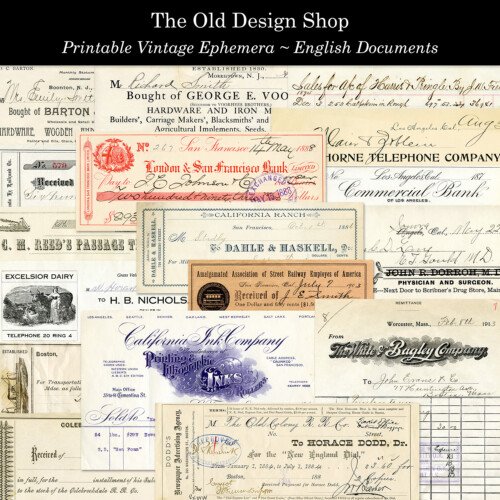 printable vintage ephemera English documents