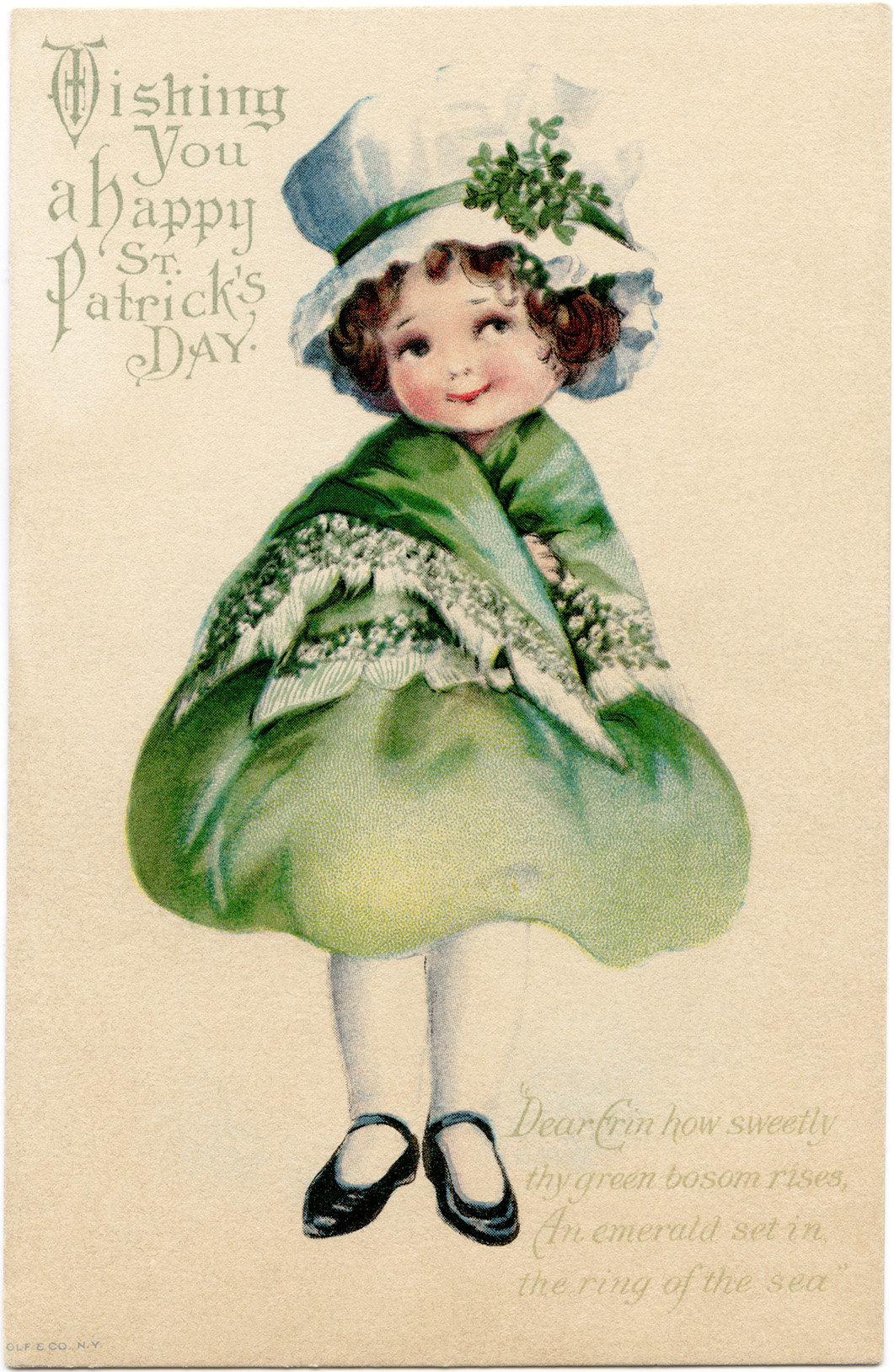 vintage St Patrick's Day postcard girl in green
