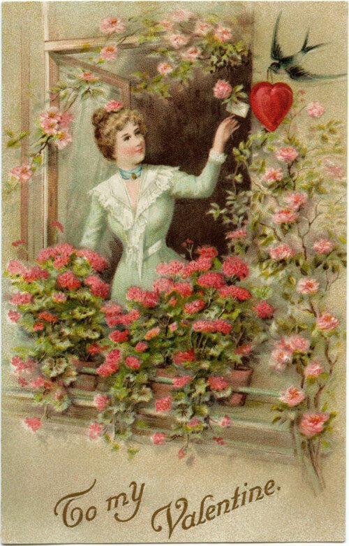 printable vintage valentine postcard