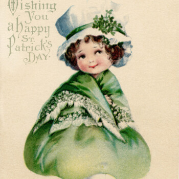 vintage St Patrick’s Day postcard girl in green