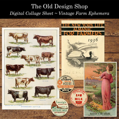 digital collage sheet vintage farm ephemera