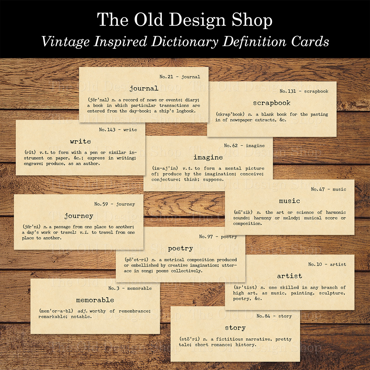 vintage style dictionary definition word cards