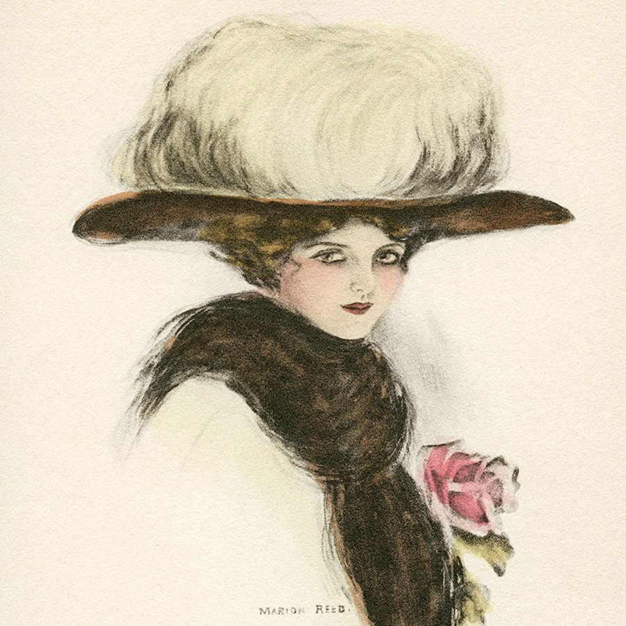 beautiful lady vintage Christmas postcard