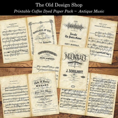 printable coffee dyed antique music paper pack