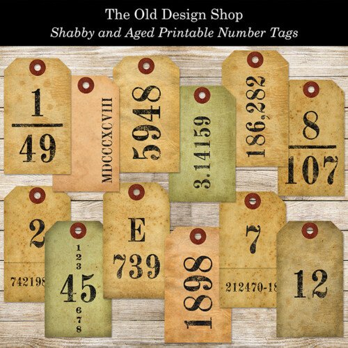 number tags shabby aged printable old design shop